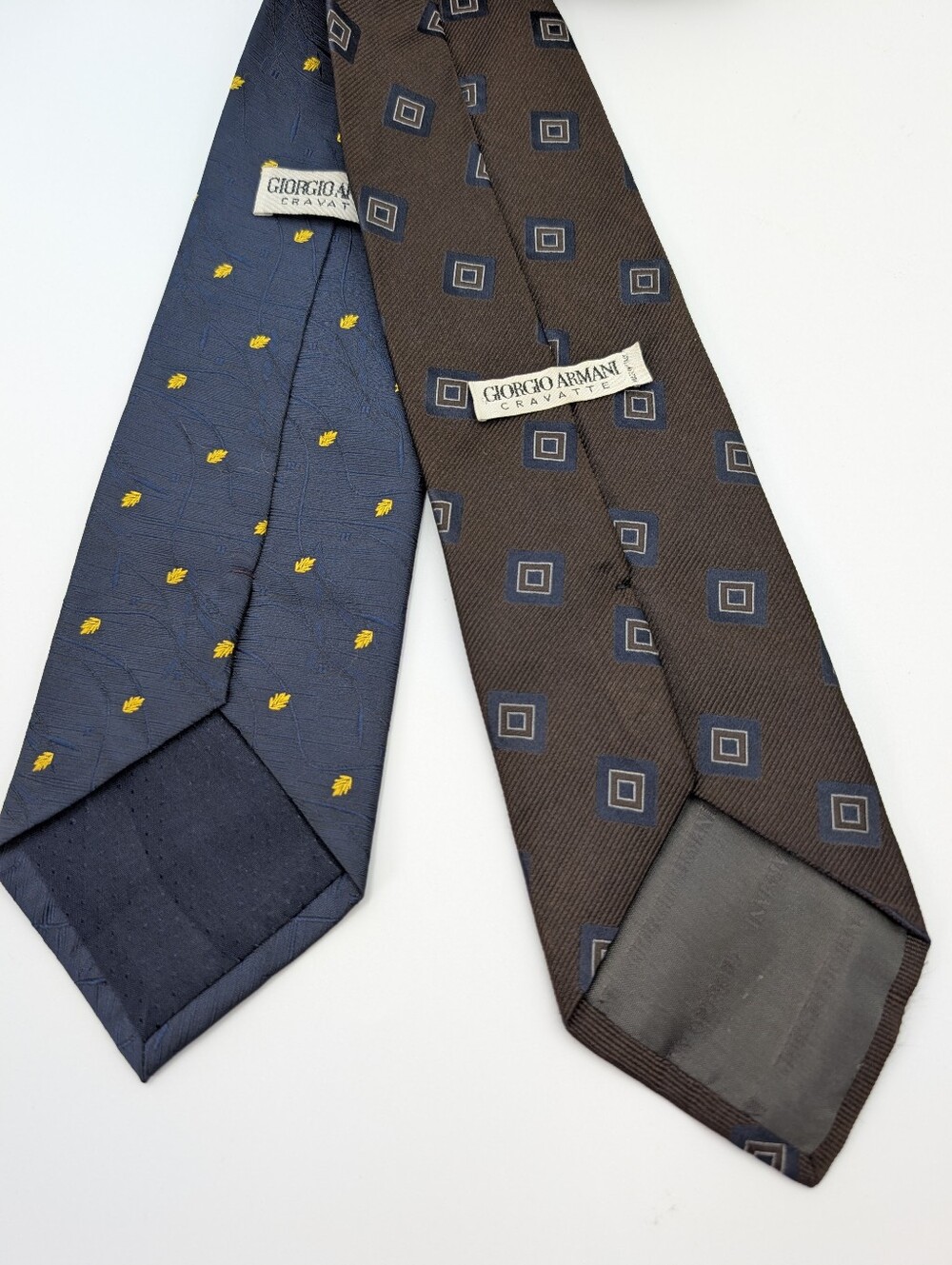 Giorgio Armani Navy Floral & Brown Geometric Silk Tie Duo